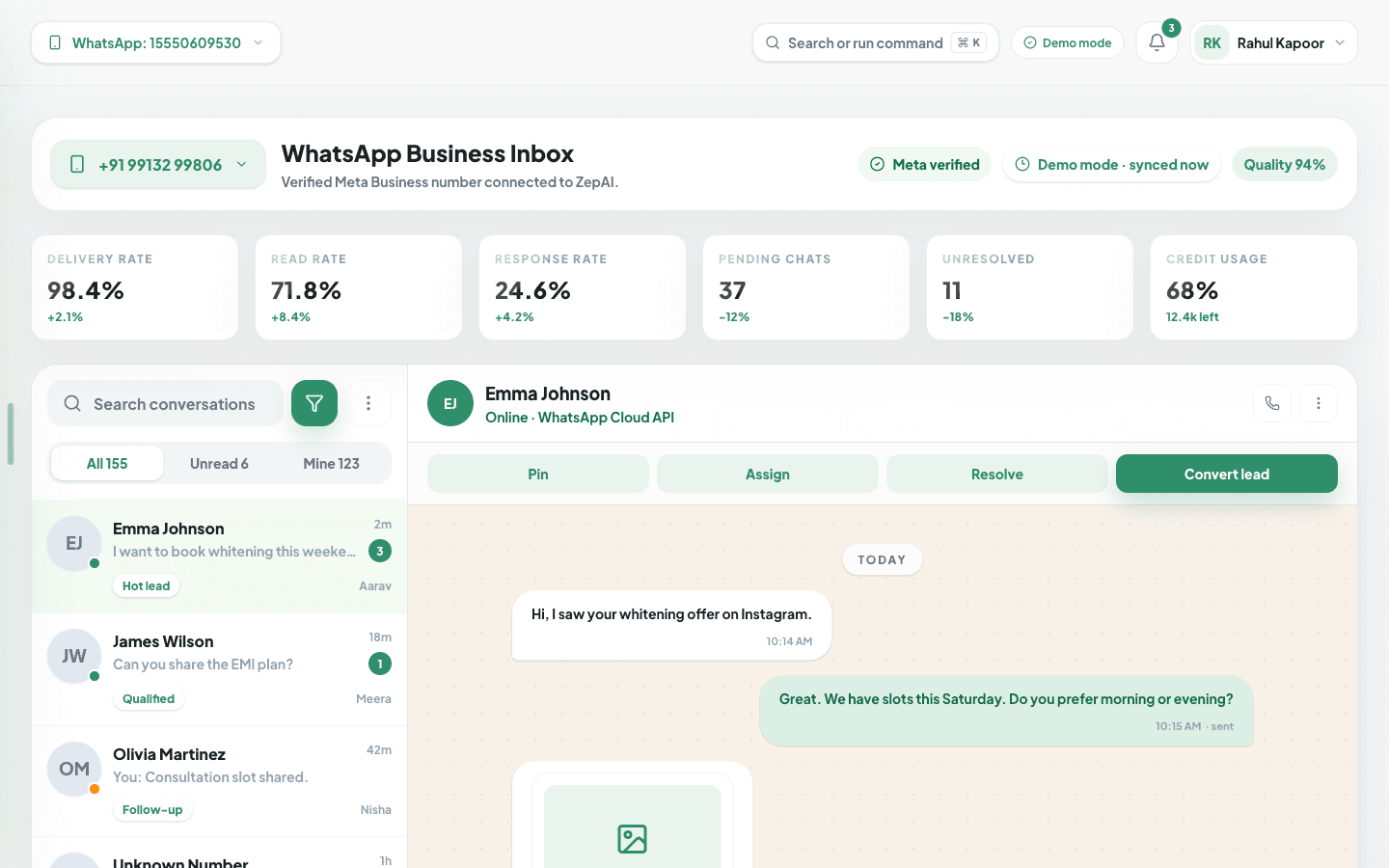 One shared WhatsApp inbox for your whole team